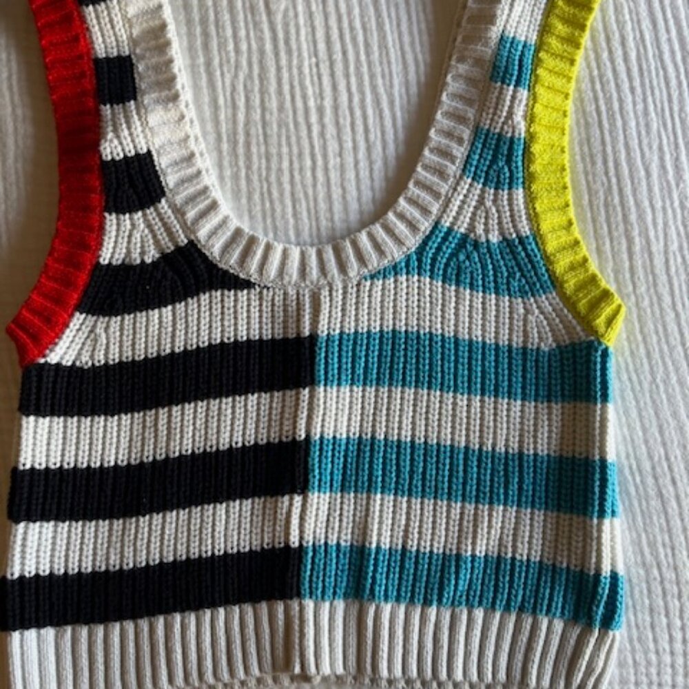 Staud 'Tide' Blue Crewneck Striped Tank Size S